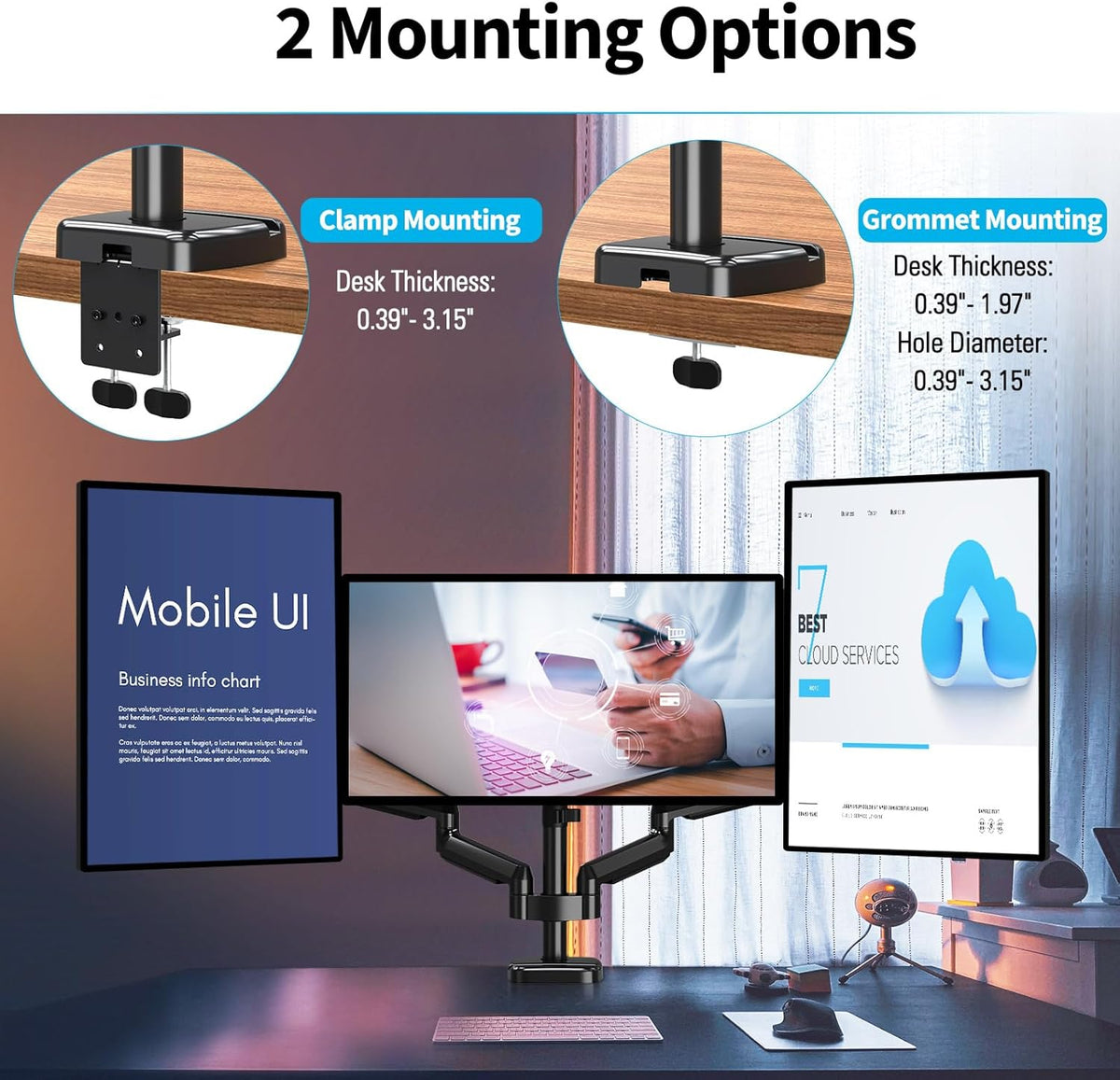 Triple Monitor Desk Mount for 3 Screens Up to 27 inch I17582