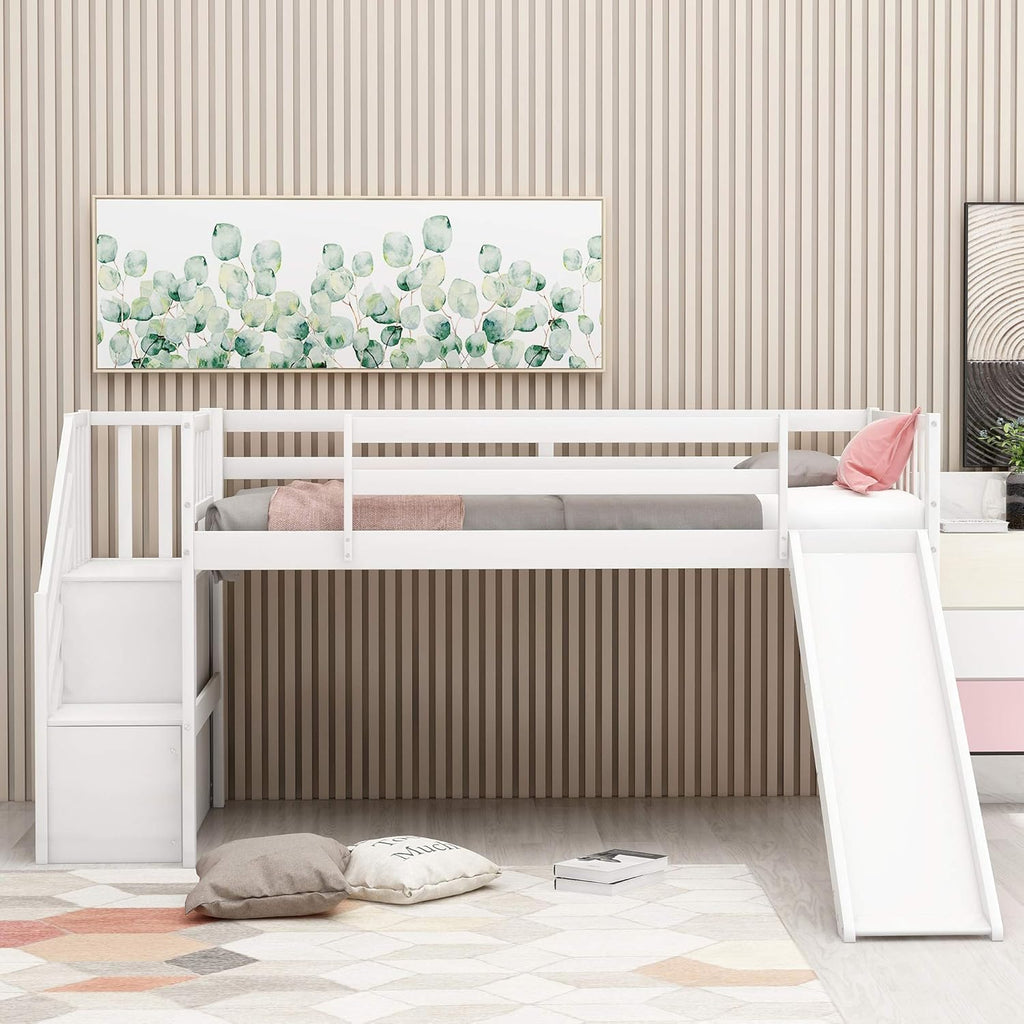 Twin Loft Beds with Slide and Staircase I536