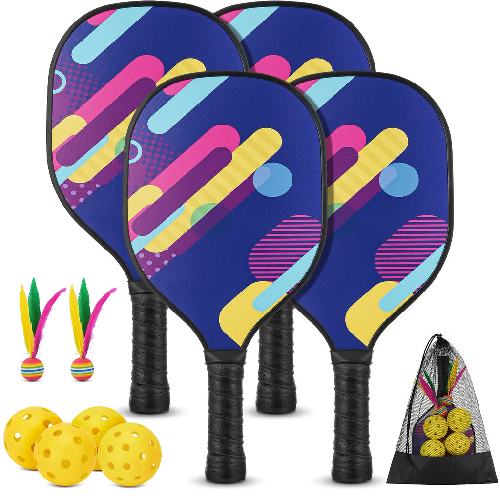 Wood Pickleball Paddles Set of 4 with Mesh Bag O76595