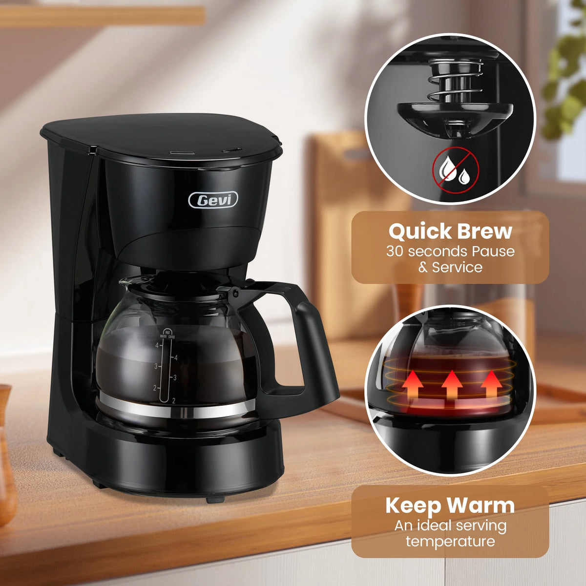 4 Cup Drip Coffee Maker with Reusable Filter, Black W44871