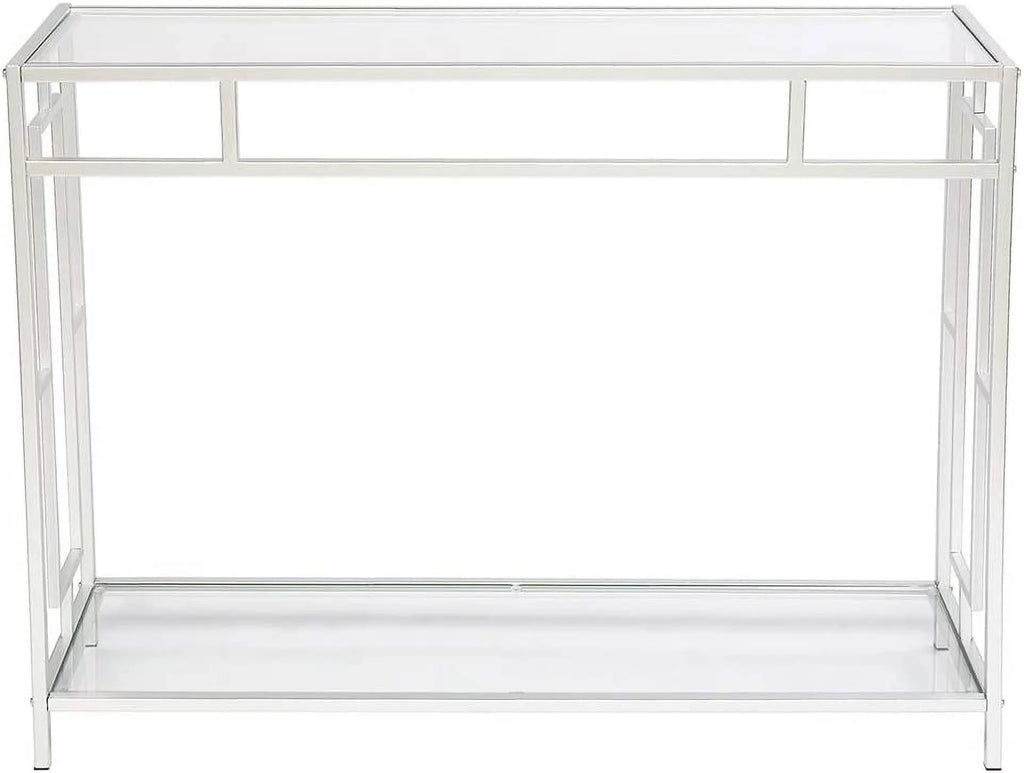 2-Tier Glass Console Table with Tempered Glass Top and Metal Frame E933772