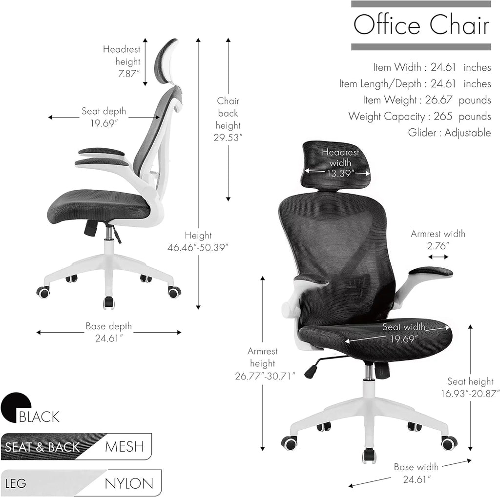 Office Chair with Headrest, Mesh Back, Armrests and Adjustable Seat with Wheels V42377
