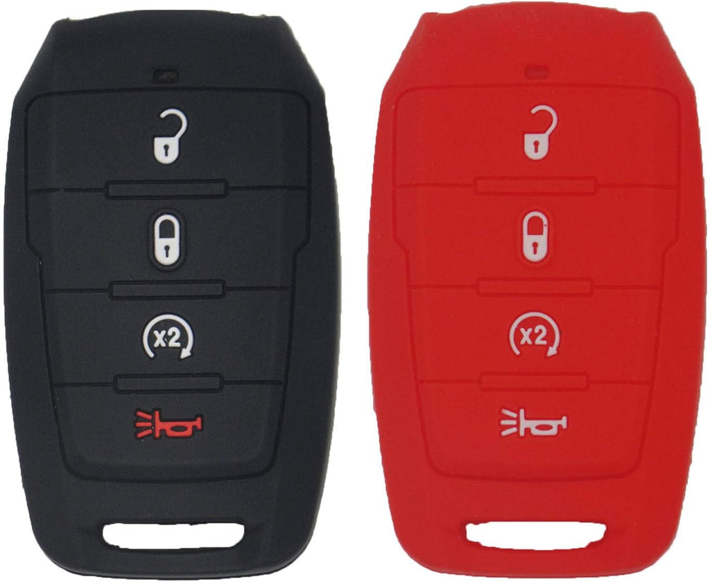 2pcs Silicone Rubber Smart Key Fob Cover Case Black+Red P2731