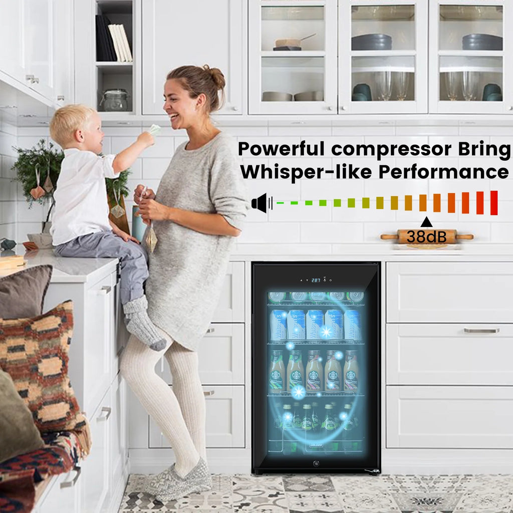 Black 96 Cans Beverage Refrigerator with Glass Door L82555