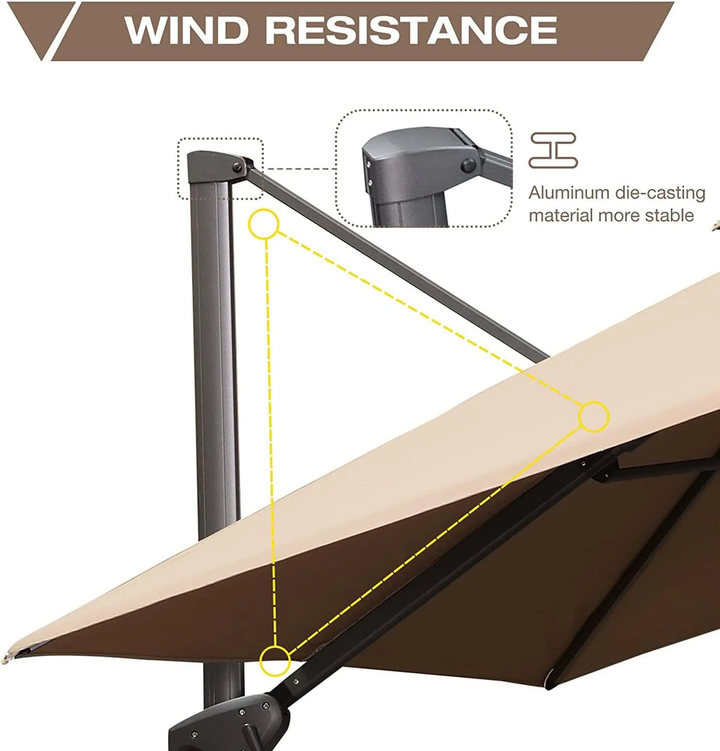 12FT Square Cantilever Patio Umbrella with 360° Rotation Tilting I8411