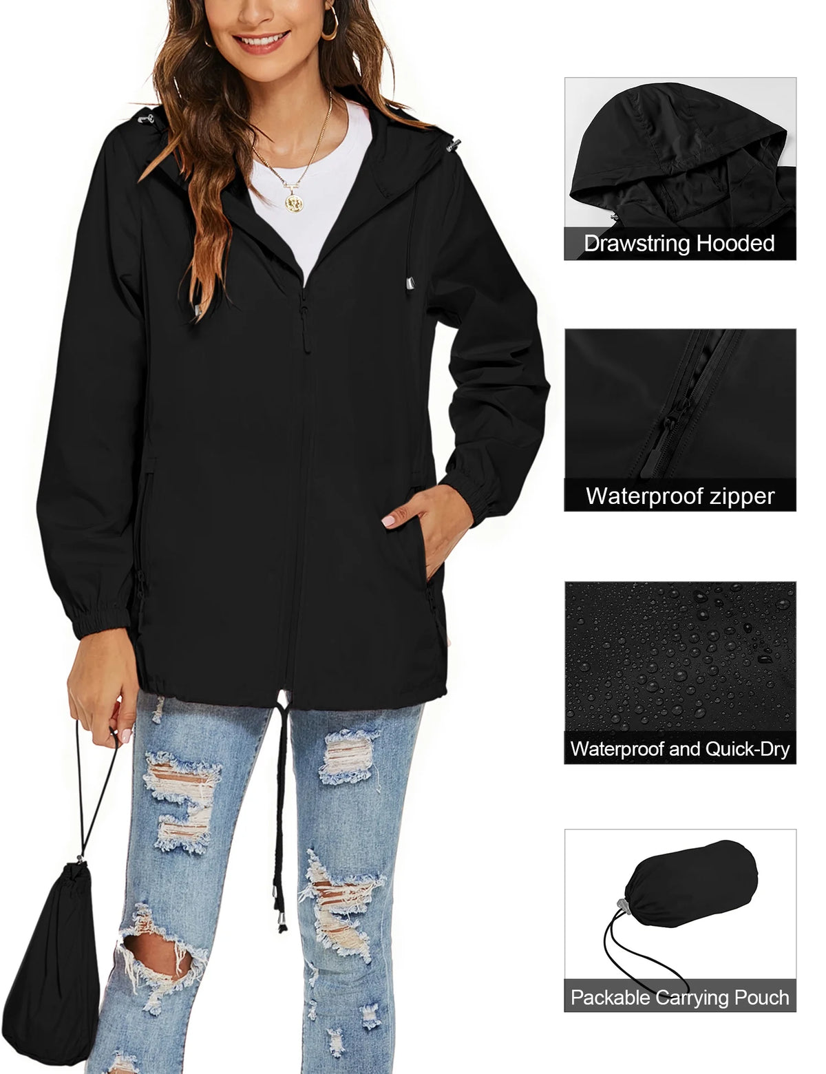Waterproof Lightweight Hooded Rain Jacket B7380