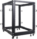 15U Open Frame Server and Network Equipment Rack with Adjustable Depth, Casters, Levelers, Cable Management L52122
