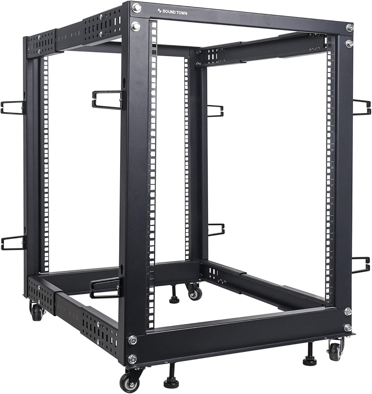 15U Open Frame Server and Network Equipment Rack with Adjustable Depth, Casters, Levelers, Cable Management L52122