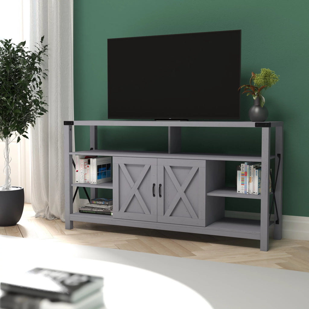 60 Inch Coastal Gray Media Console Cabinet S9155