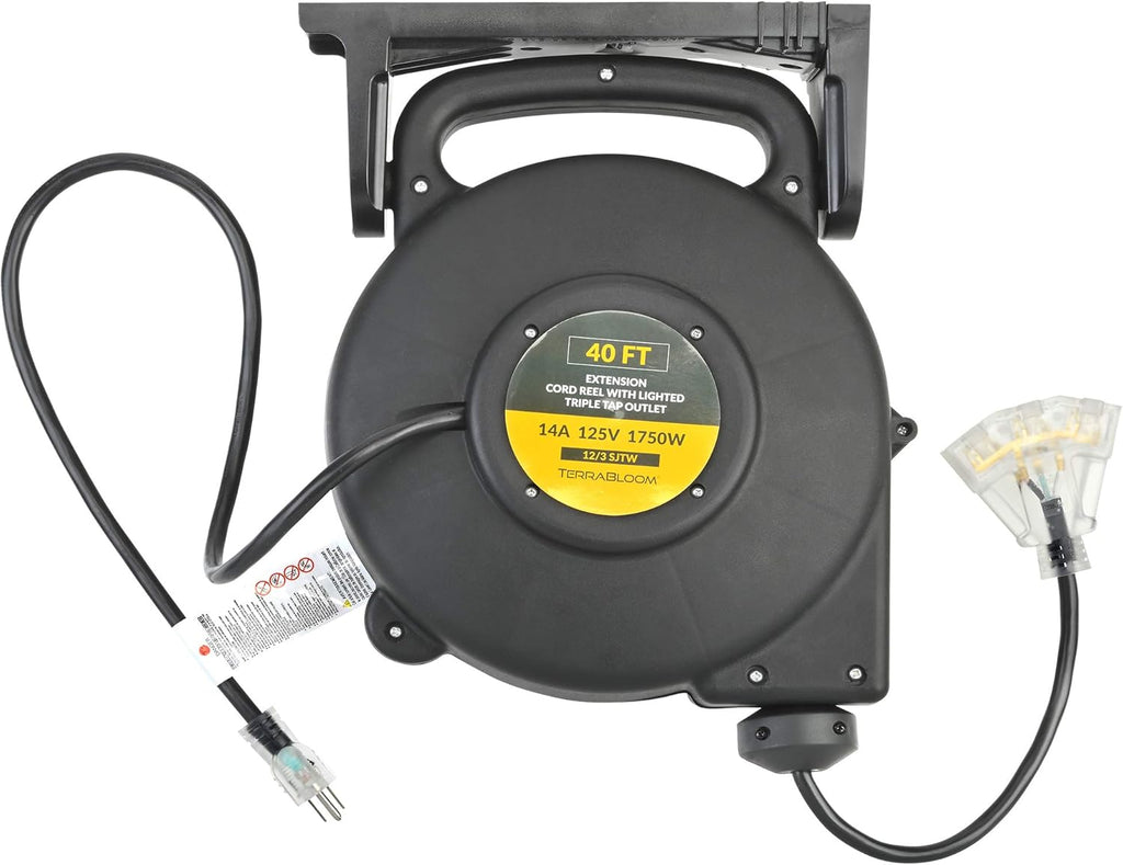 40 Ft 12/3 Retractable Extension Cord Reel with 3 Outlets T334