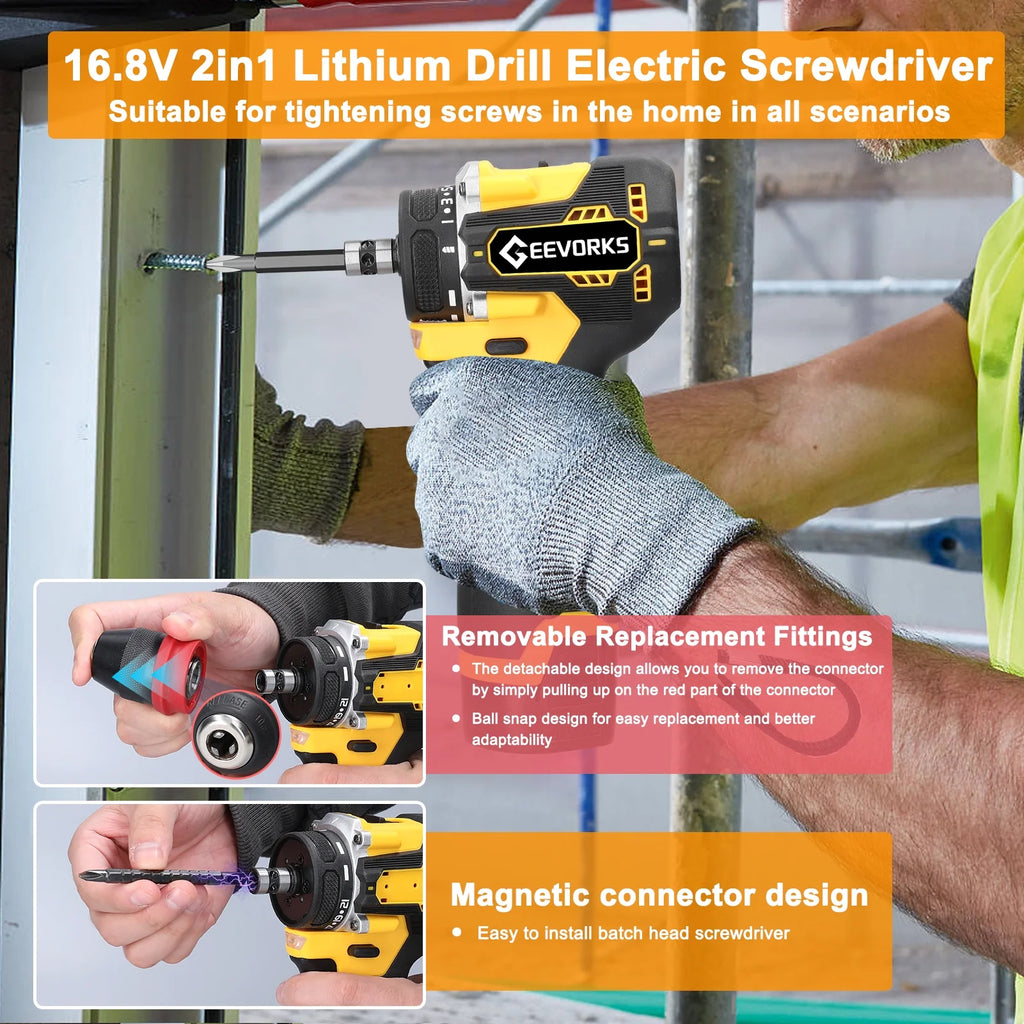 Electric Screwdriver 45Nm Torque 16.8V 2in1 Drill Q124432