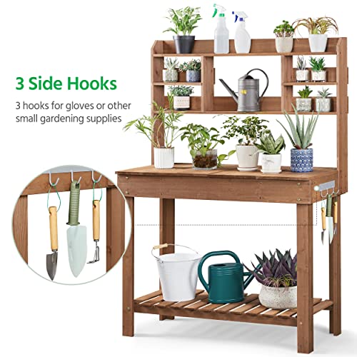 Brown Potting Bench Table with Storage Shelf E7409