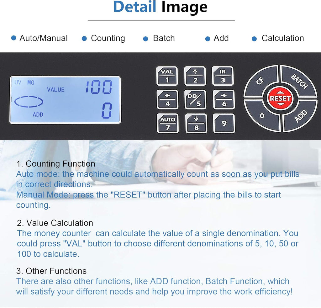 Money Counter with UV/MG/MT/IR/DD Counterfeit Detection Cash Bill Counting Machine J763612