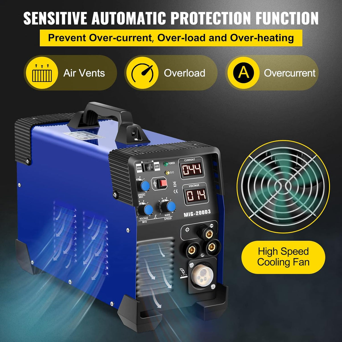 200 Amp 3 in 1 MIG TIG Arc Welding Machine with IGBT Inverter and Digital Display Z7512