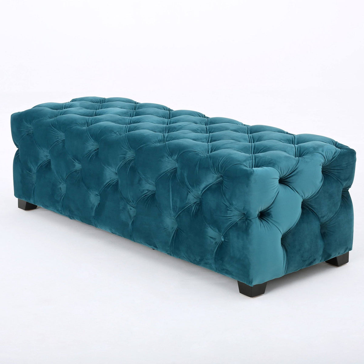 Dark Teal Tufted Velvet Rectangle Ottoman Bench L190