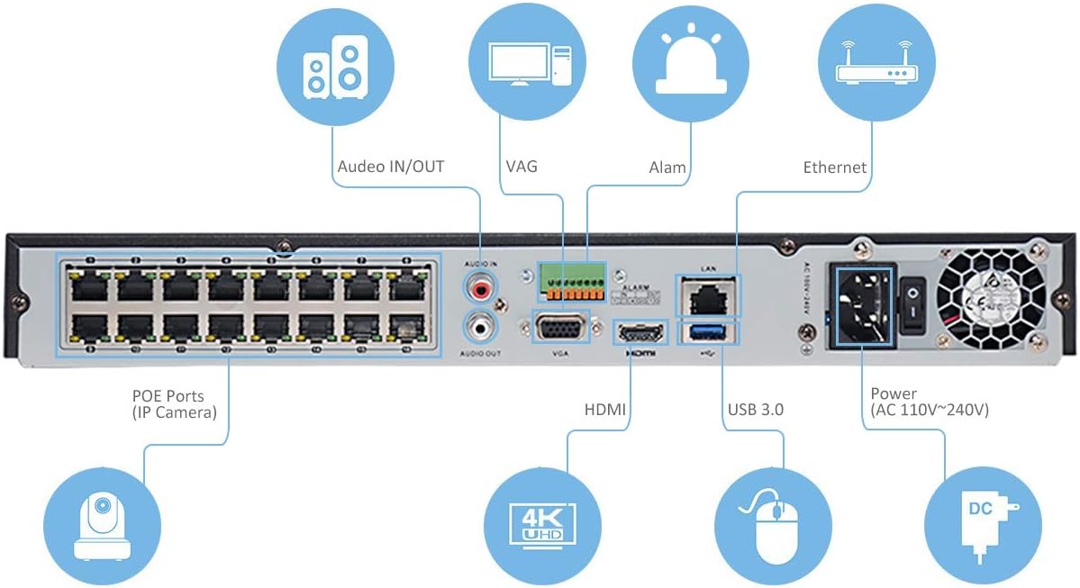16-Channel PoE 4K Network Video Recorder NVR J998374