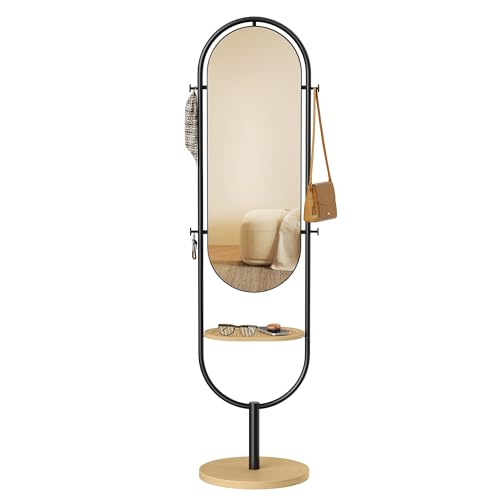 Oak Beige and Ink Black Full-Length Floor Mirror N8990