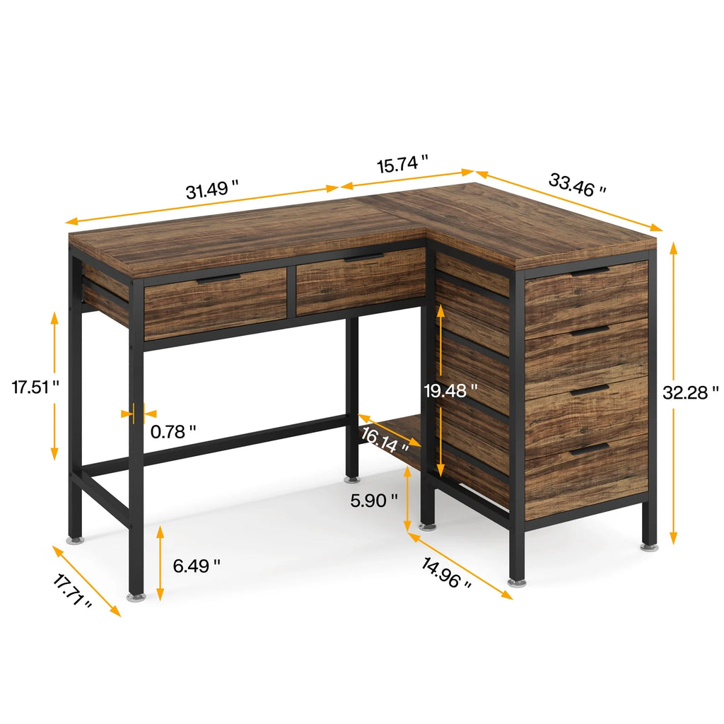 L-Shaped Desk with 6 Drawers, 47 in. Computer Corner Desk O79188