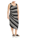 Black Ruched Sleeveless Midi Shift Dress T75259