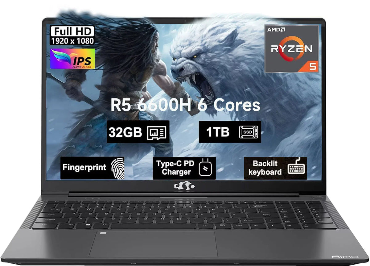 15.6" 6-Cores AMD Ryzen 5 6600H 32GB DDR5 1TB SSD Windows11 FHD IPS Laptop W122