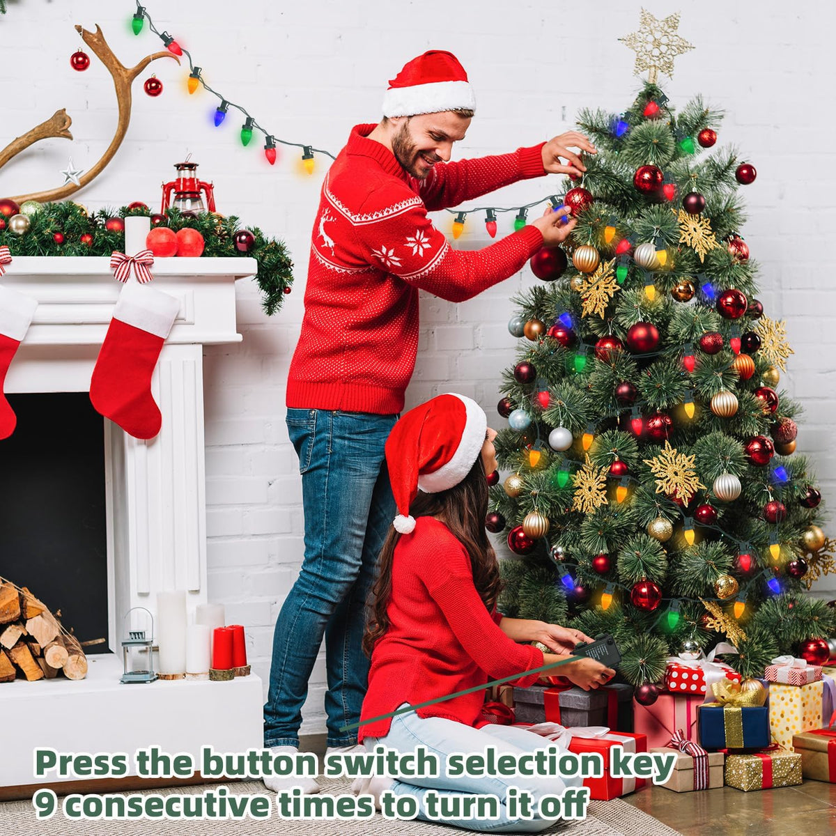 27.5FT C7 LED Christmas Lights with Remote, 8 Mode, 50 Light Bulbs X39712