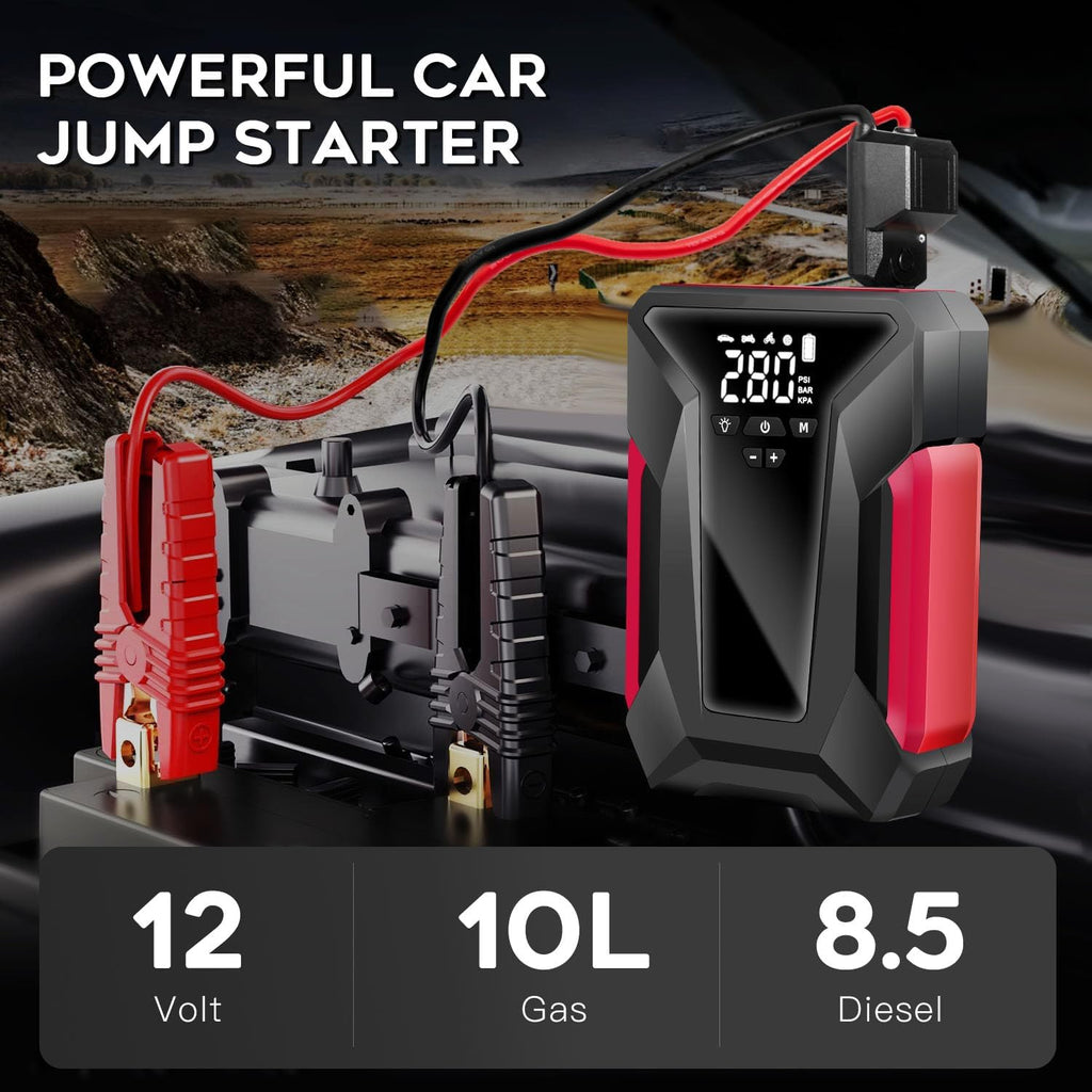 4000A Peak Car Jump Starter with Air Compressor and Emergency LED Light E9548