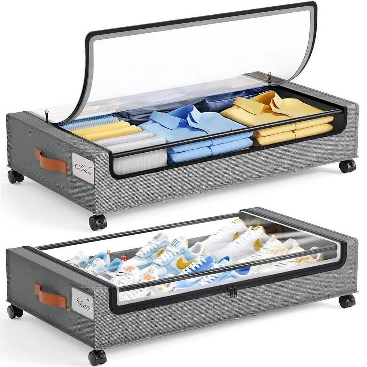 2-Pack Underbed Storage Boxes with Silent Wheels and Clear PVC Window C216373