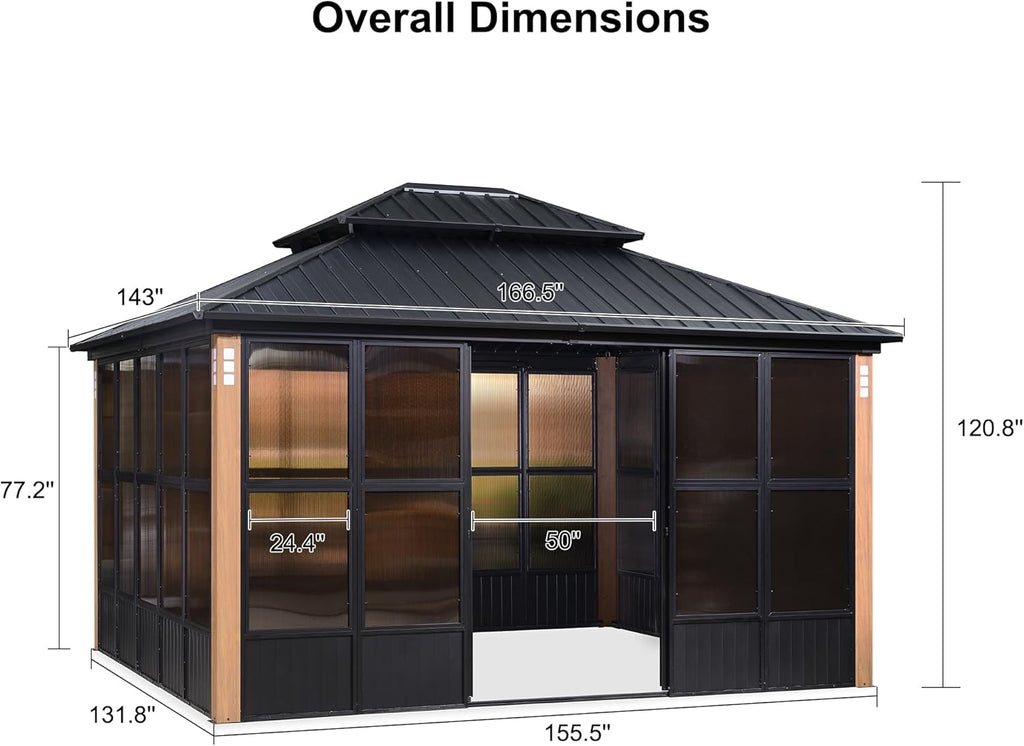 12' X 14' Patio Hardtop Gazebo with Detachable Windows O545