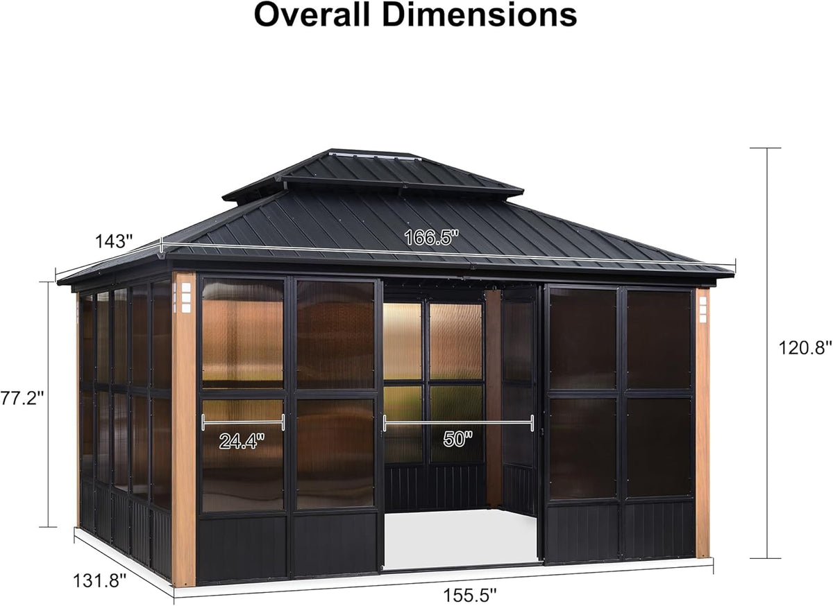 12' X 14' Patio Hardtop Gazebo with Detachable Windows O545