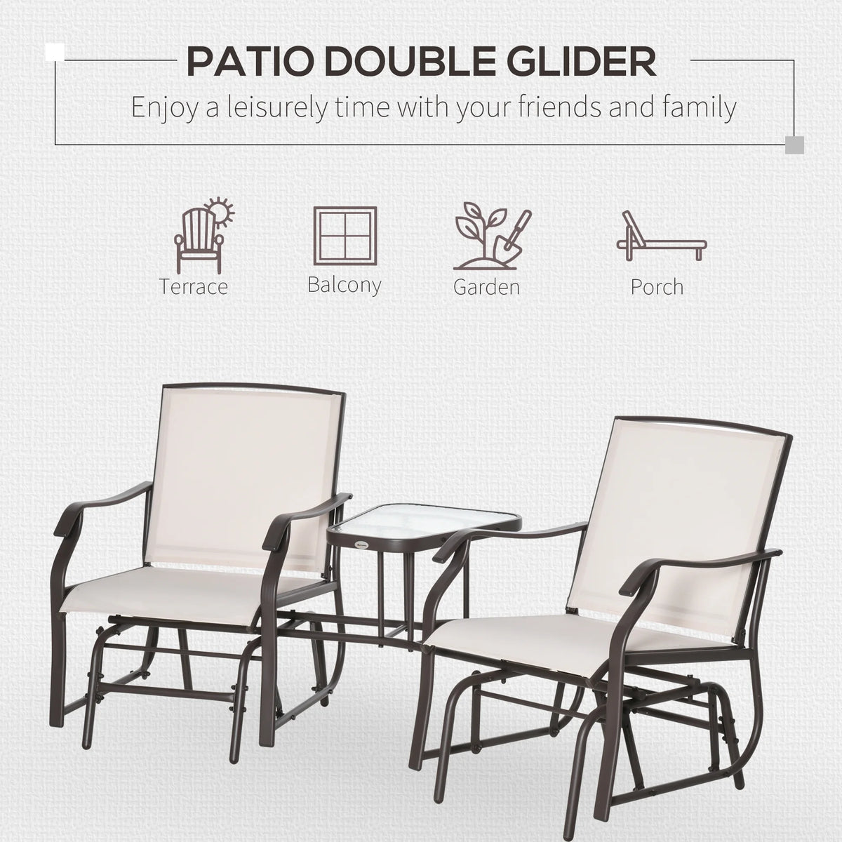 2 Person Sling Fabric Double Glider Rocker Chair with Table Q984