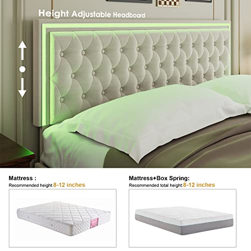 White Upholstered LED Bed Frame with 4 Drawers Z1328