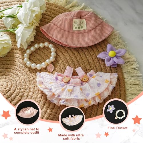 17cm Doll Clothes Set with Hat Pearl Necklace Bag Accessories Blue L840486