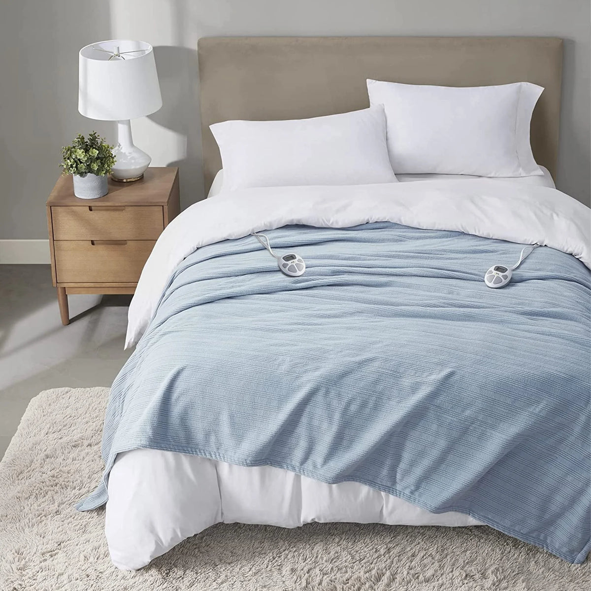 Queen Fleece Ultra Soft Electric Heated Blanket Dusty Blue I343