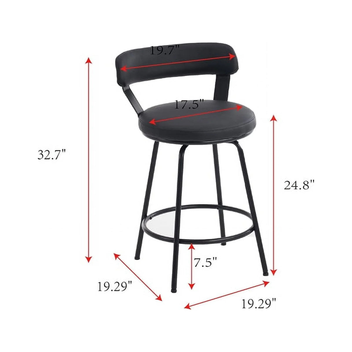 Black Faux Leather Swivel Counter Stool Set of 3 O651