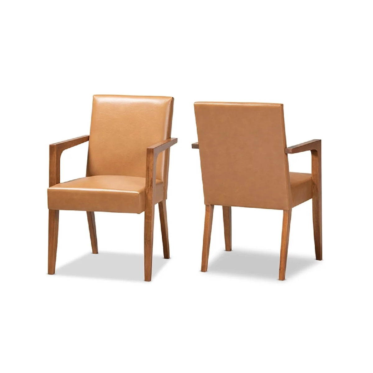 Tan Faux Leather Upholstered Wood 2-Piece Armchair Set Q266593