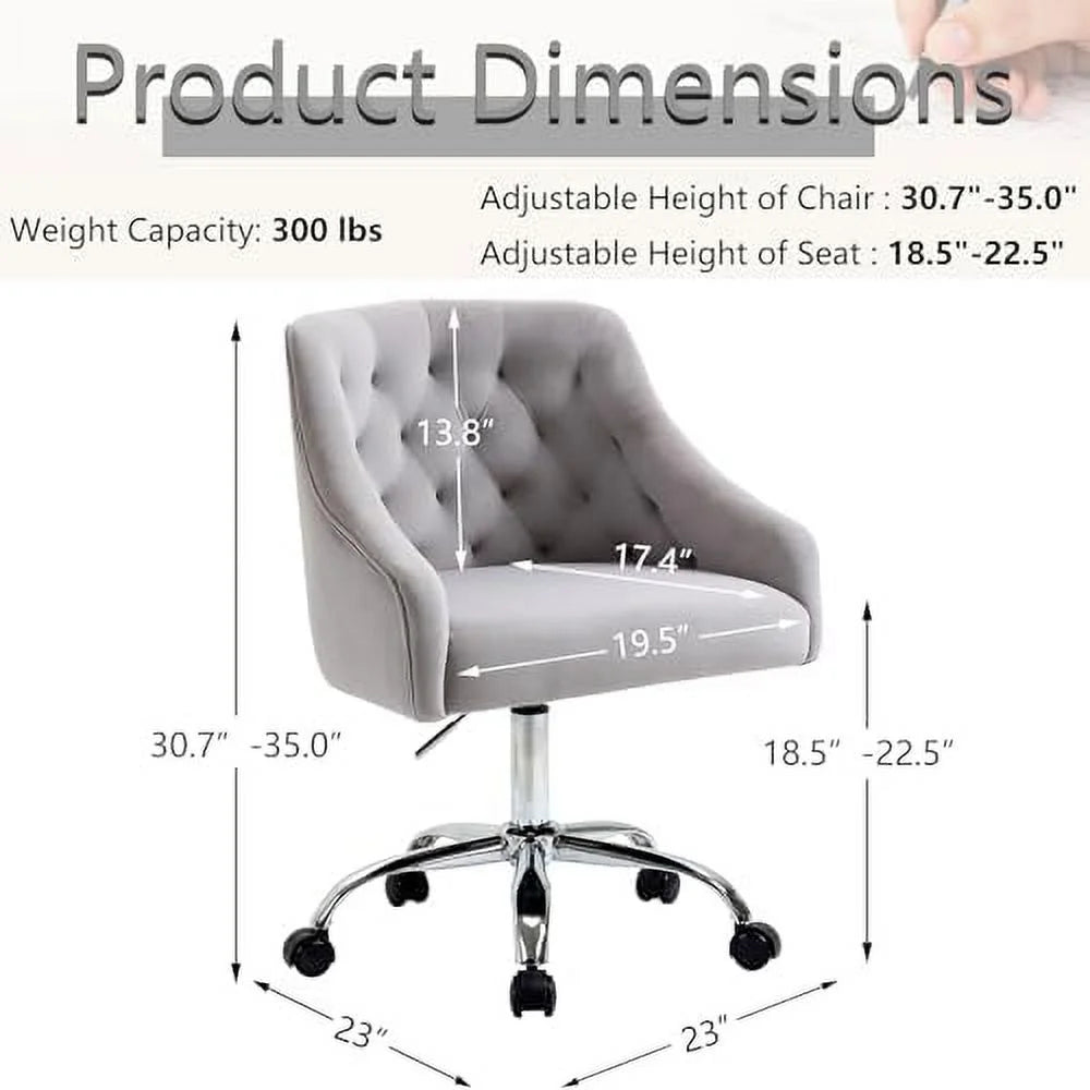 Grey Velvet Adjustable Mid-Back Office Chair E294691