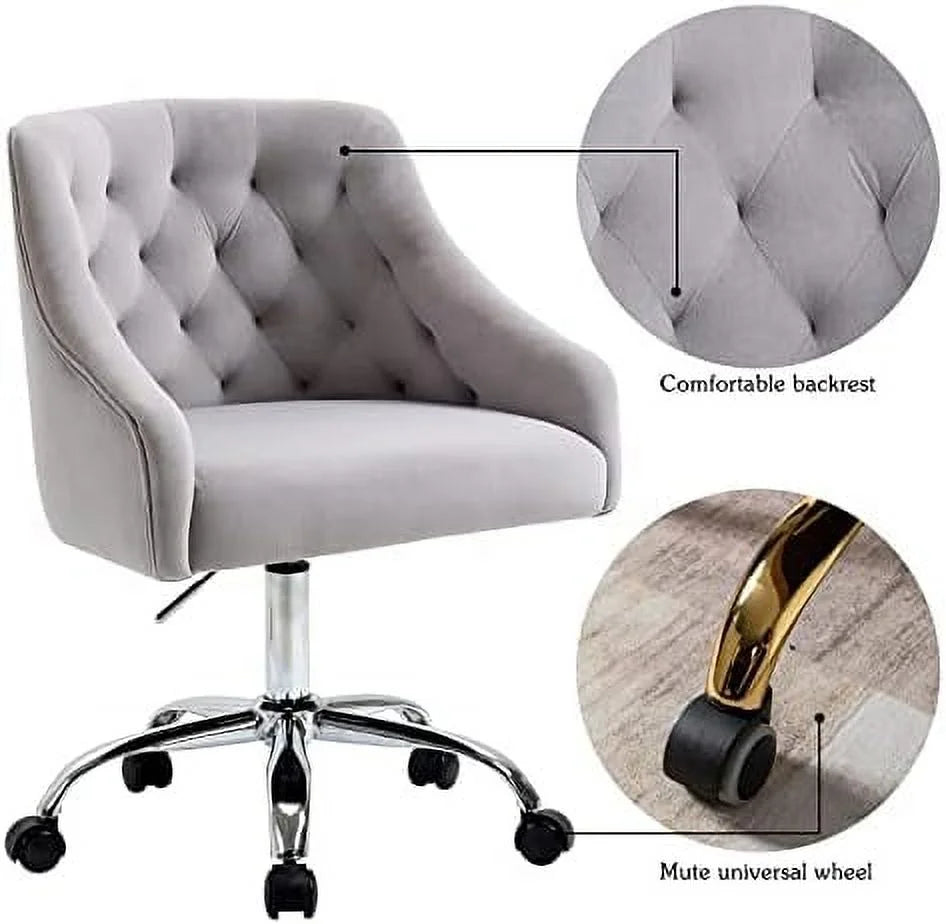 Grey Velvet Adjustable Mid-Back Office Chair E294691