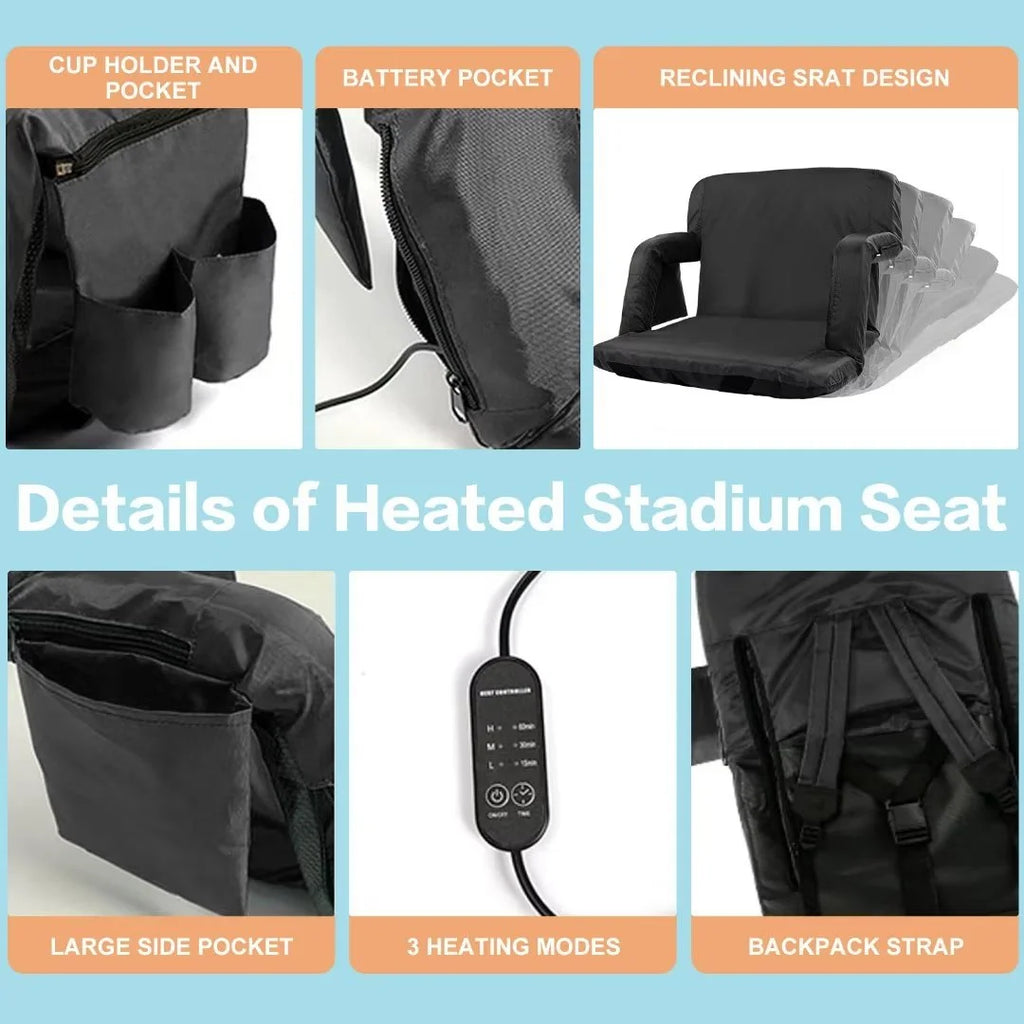 Heated Folding Stadium Seat with Back Support, 6 Reclining Positions, 3 Heat Modes K36854
