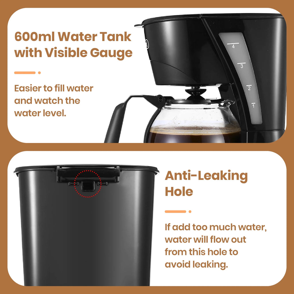 4 Cup Drip Coffee Maker with Reusable Filter, Black W44871
