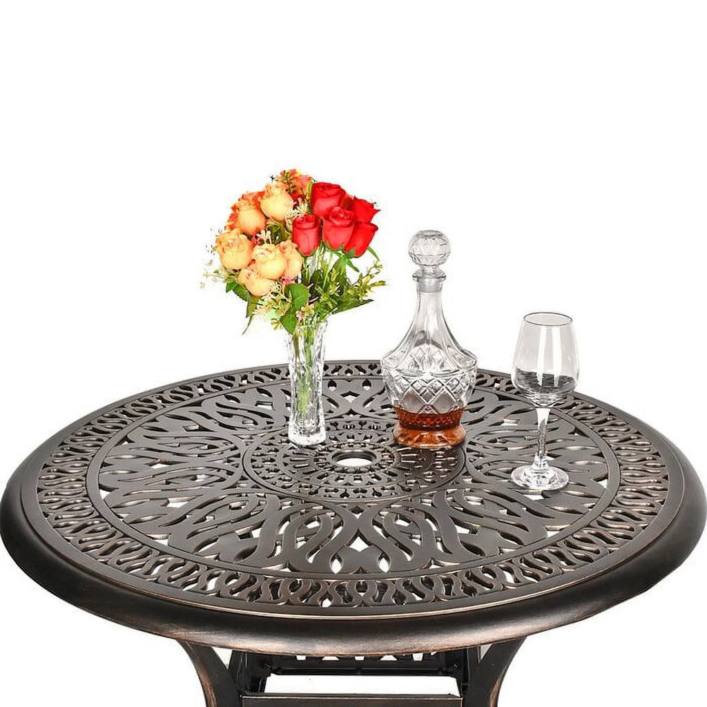 35.4" Diameter Cast Aluminum Round Patio Dining Table with Umbrella Hole I49809