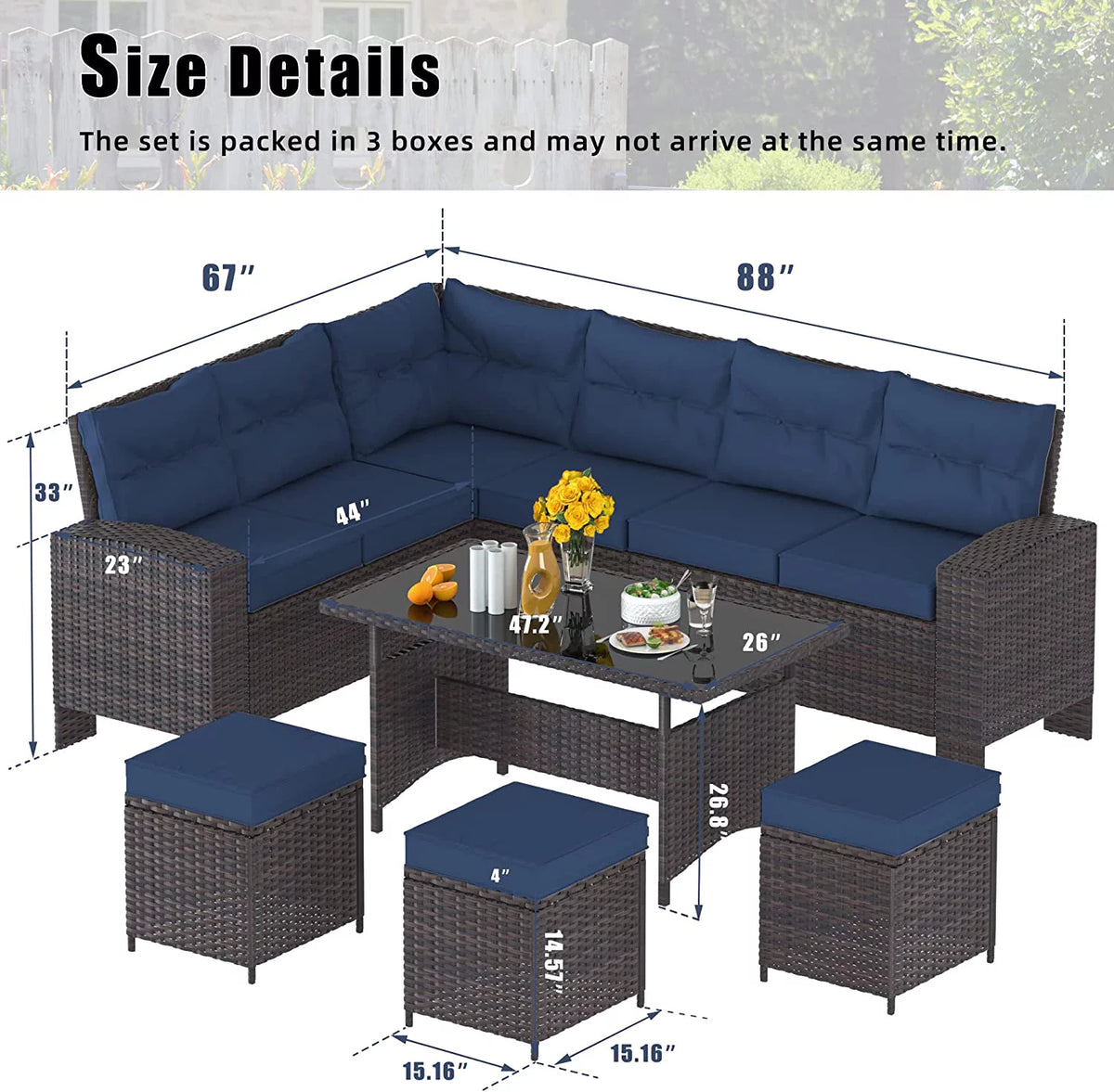Brown Rattan 7 Pieces Outdoor Dining Set with Red Cushions I6982