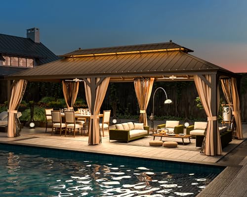 12'x16' Hardtop Gazebo with Curtains and Netting A53699