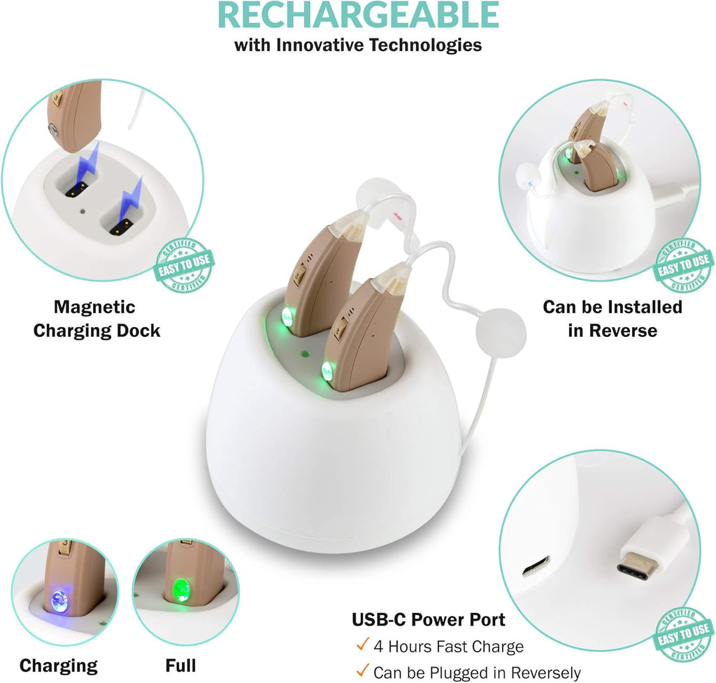 Rechargeable Hearing Aids with Dual Microphone Noise Cancelling C617463