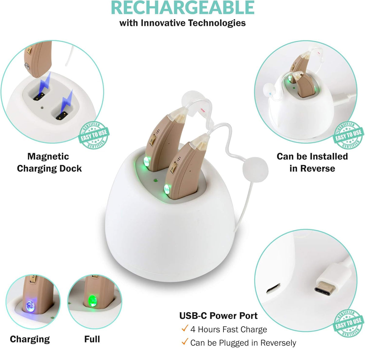 Rechargeable Hearing Aids with Dual Microphone Noise Cancelling C617463