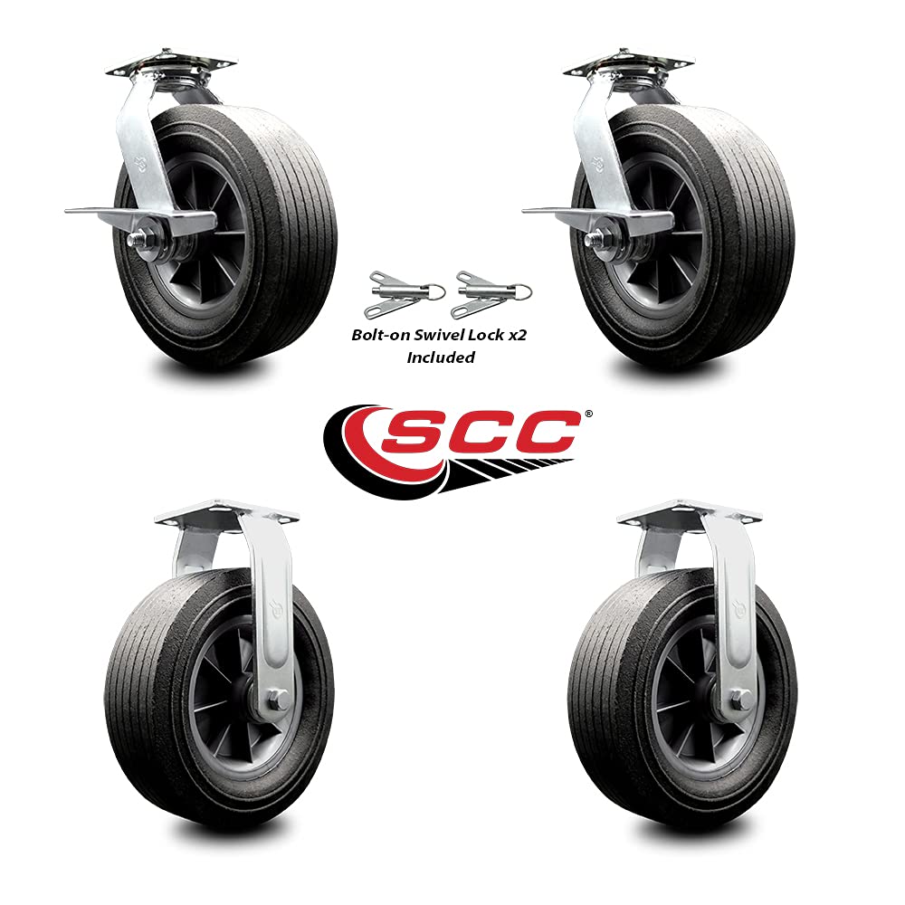 10 Inch Swivel Caster with Brake Semi-Pneumatic Wheel Pack of 2 E785955
