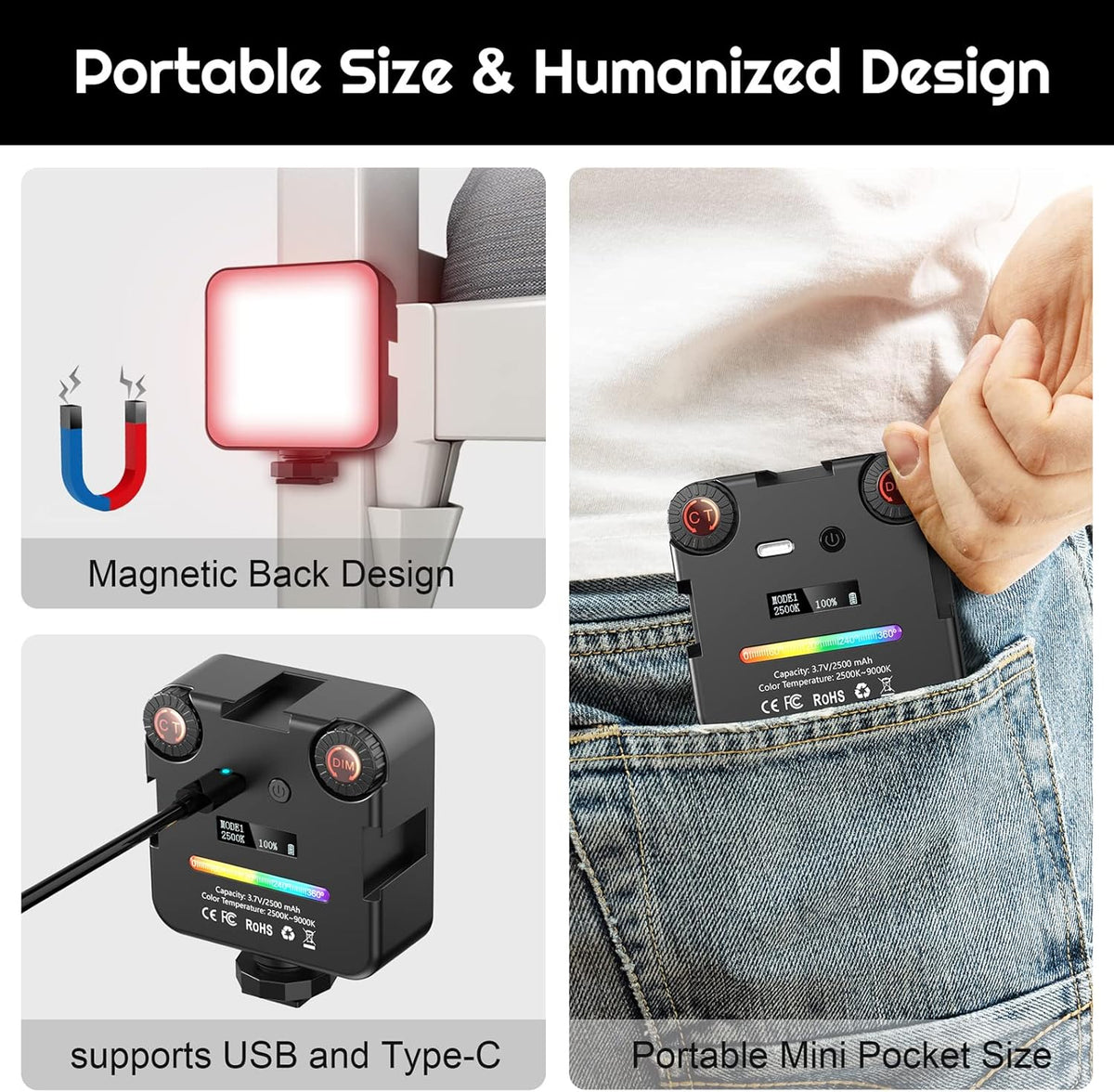 RGB Video Light with Magnetic Back, Pack of 2 U24115