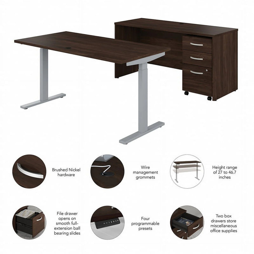 Black Walnut Engineered Wood Adjustable Standing Desk Set S3055