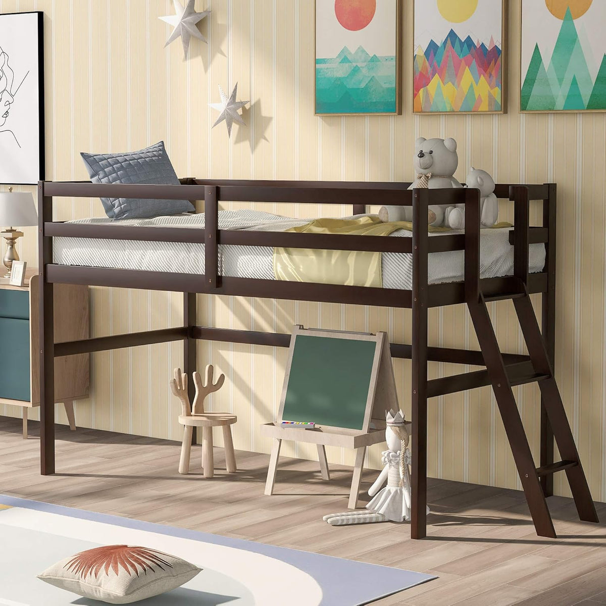 Twin Loft Beds with Slide and Staircase I536