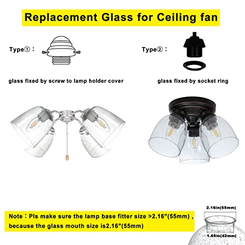 4 Pack Clear Seeded Glass Replacement Shades for Ceiling Fan Light Fixtures F4390