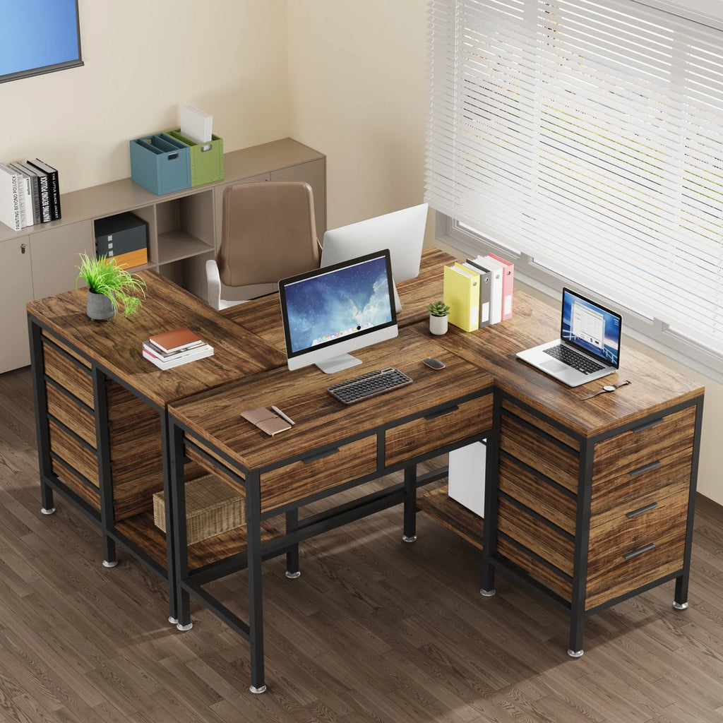 L-Shaped Desk with 6 Drawers, 47 in. Computer Corner Desk O79188